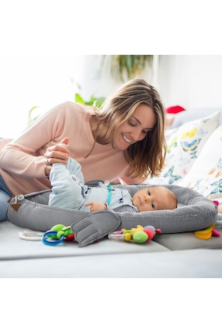 Melek Kanatlı Babynest Bebek Yatağı-gri, İlk Yatağım, Oyuncak Barlı Bebek Yuvası