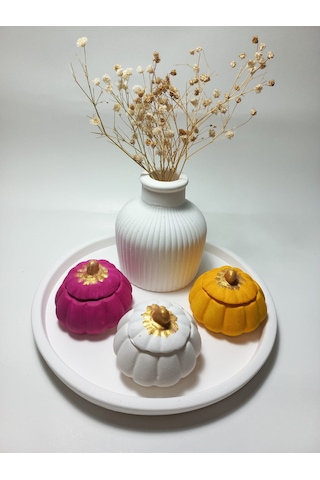 Tabaklı 3'lü Mini Balkabağı Vazo Dekoratif Set Random Çok Renkli