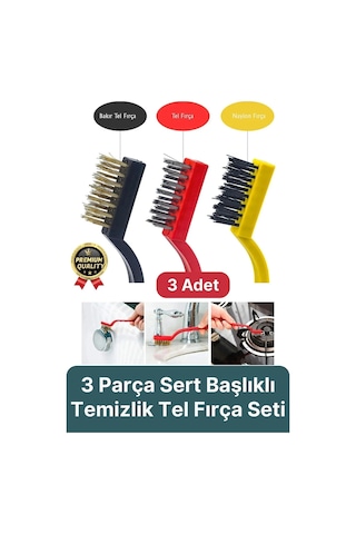 Çok Amaçlı Bakır Naylon Yağ Çıkarma Aspiratör Ocak Lavabo Fırın Detaylı Temizlik Tel Fırça 3 Parça