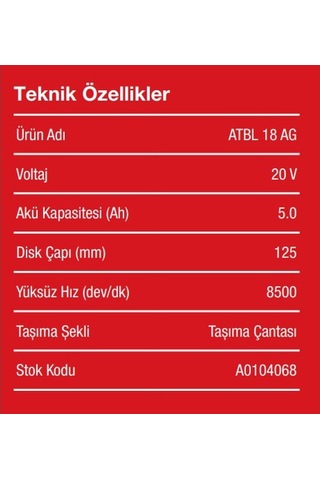 Attlas Pro ATBL 18 AG-502C 20v 5.0 Ah Kömürsüz Akülü Taşlama - A0104068