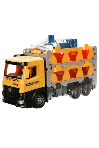 Maxx Wheels Sürtmeli Taşıyıcı Kamyon Fırlatıcılı Araçlı Açılıp Kapanabilen Taşıyıcı Tır Sarı