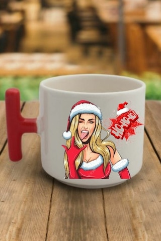 En Güzel Hediye Kırmızı T Kulp Yeni Yıl Noel Anne Hoho Tasarımlı Çay Fincan Modelleri Beyaz