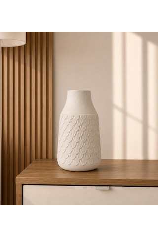 24 Cm Dekoratif Vazo - Yapay Çiçek Vazo - Modern Ev & Ofis Dekorasyon Beyaz