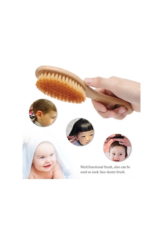 Vkemall Kuru Saç Temizleyici Yumuşak Fiber Telli Bebek Saç Fırçası Ahşap Kollü