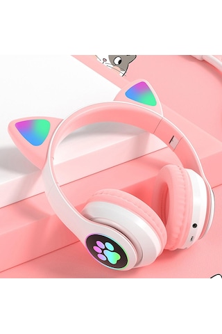 Qasul STN28 Kedi Kulak Kulaklık Yeni Sevimli Moda Bluetooth 5.0 Kulak Üstü Kulaklık