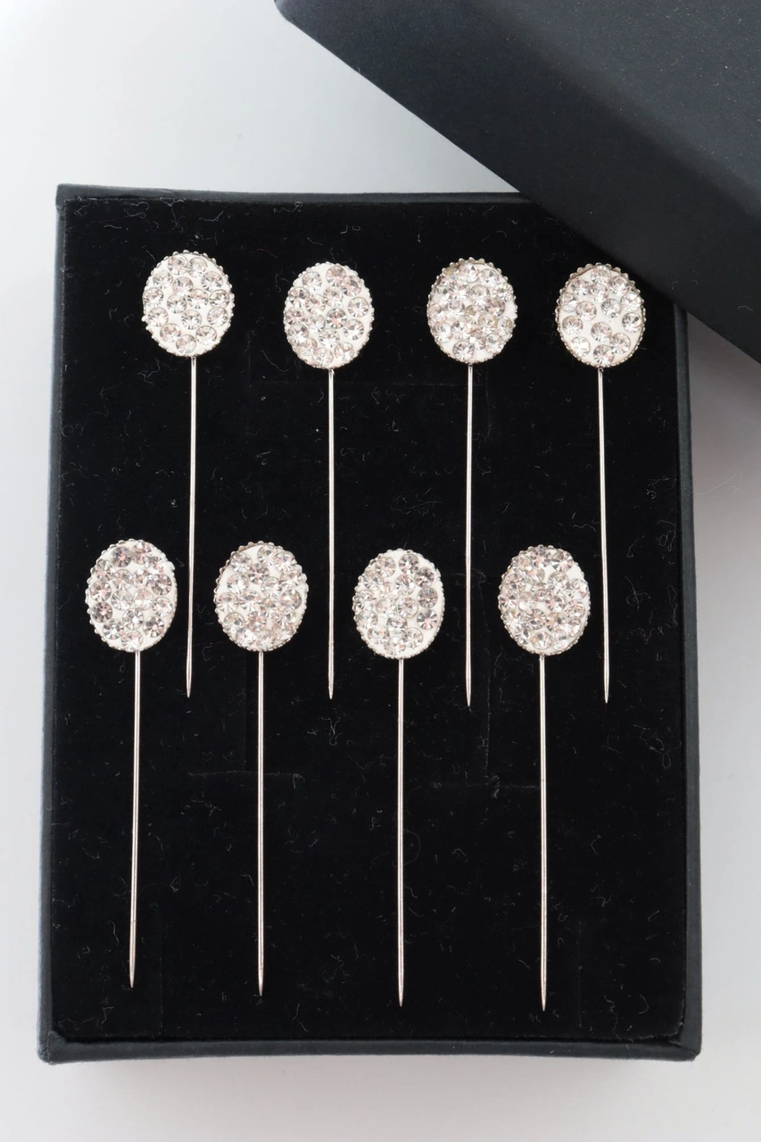 Numetal 8li Kristal Taşlı Beyaz Eşarp Iğnesi. Şal Iğnesi. Türban Iğnesi. Başörtü Iğnesi. Eşarp Ve Şal Iğnesi Gümüş Gri