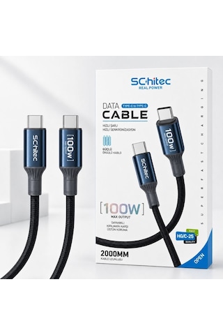Schitec 100w Type-c To Type-c Süper Hızlı Data Ve Şarj Kablosu Siyah 2 Metre Hg/c-25 100w 2m Blue