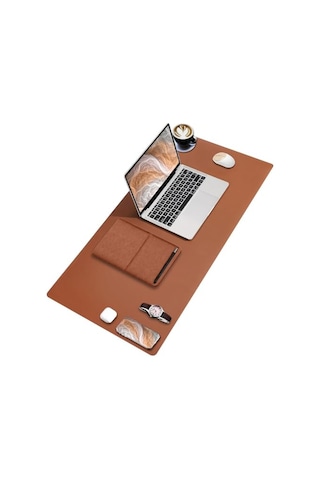 Black Deer Pu Deri Mouse Pad Dikişli Kenar Dayanıklı Büyük Boy Çift Yönlü Kullanım Ofis Masa Matı Sümen Kahverengi, 90x40 Xl
