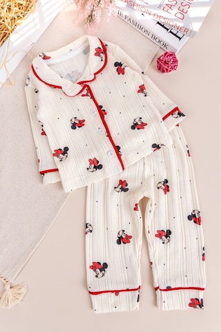 Babymod Fiğürlü Bebe Yaka Önden Düğmeli Kız Bebek Pijama Takımı Kımızı