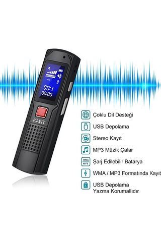 8 Gb Dijital Ses Kayıt Cihazı Stereo Kayıt Tek Tuşla Kullanım Minimal Tasarım, Maksimum Ses Kalitesi