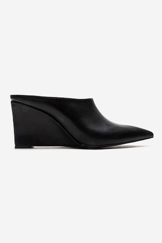Luvishoes Senso Siyah Cilt Sivri Burunlu Kadın Dolgu Topuklu Terlik Siyah