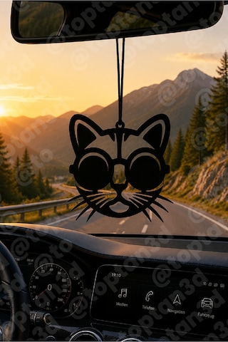 Gözlüklü Kedi Ayna Süsü, Araba Süsü, Kedi Dikiz Aynası Süsü - Eşe, Dosta, Sevgiliye Araba Hediyesi
