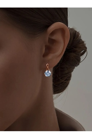 Asj 925 Ayar Gümüş Taşlı Altın Küpeler 15444451 Açık Mavi