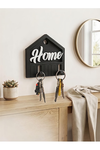 Home Yazılı Anahtarlık Askısı Siyah - Beyaz