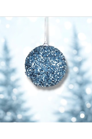 Yılbaşı Süsü 3'lü Parıltılı Top Mavi 10 Cm