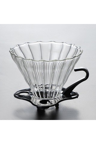 Mufunye Büyük Boy Cam V60 Filtre Kahve Değirmeni, Isıya Dayanıklı, Plastik Tabanlı, Kapağlı, Logo Özelleştirilebilir, Ev Kullanıma Uygun Siyah