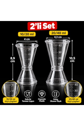 Polikarbon Kokteyl Ölçü Kabı Jigger 2 Li Set 10/20 Ml + 20/40 Ml