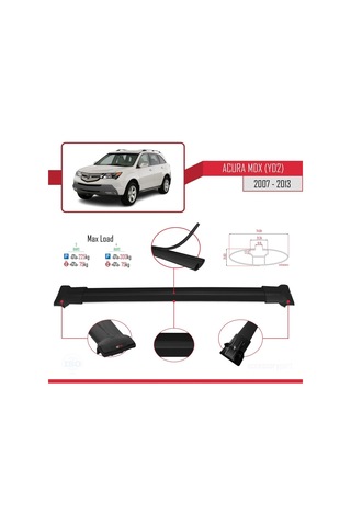 Acura Mdx Yd2 2007-2013 Arası İle Uyumlu Fly Model Ara Atkı Tavan Barı Siyah 3 Adet Bar