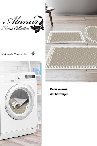 Dekoreko Kaymaz Taban Djt 3 Lü Banyo Paspas Takımı Trend Karışık Modern 603m Bej