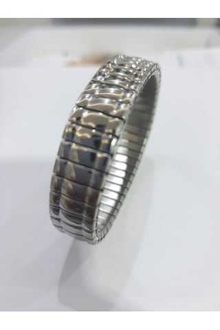 Çelik Bileklik Metal Kavisli Elastik Model 1 Cm Genişlik 18 Cm Uzunluk Ortası Gümüş Kenarı Gümüş Silver Gümüş
