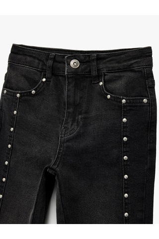 Koton Pamuklu İnci Detaylı Yıpratmalı Straight Fit Denim Pantolon Siyah 6wkg40047ad