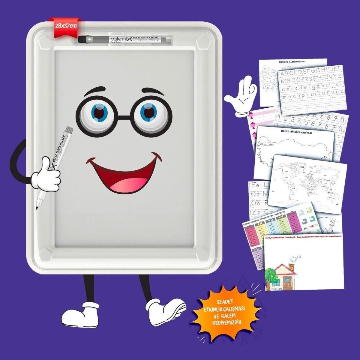 Ams Net 32 Farklı Etkinlikli Kalem Ve Silgi Hediyeli Eğitici Sihirli Etkinlik Tahtası Beyaz