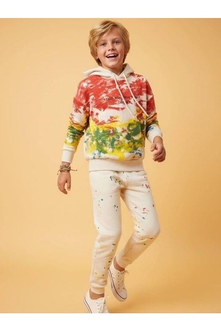 Zekids Erkek Çocuk Batik Desenli Kapüşonlu Sweatshirt-16644 Renkli