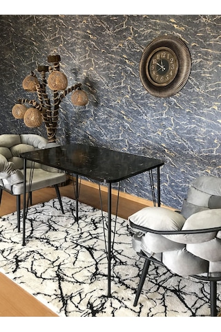 Yirmi15 Siyah Metal Ayaklı 60x90 Siyah Mermer Desen Mutfak - Balkon - Çalışma Masası