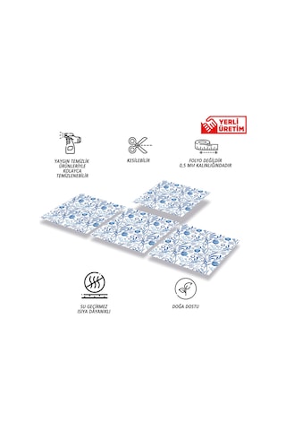 Tink Kendinden Yapışkanlı Mavi Sarmaşık Desenli Pvc Karo 30x30 Cm