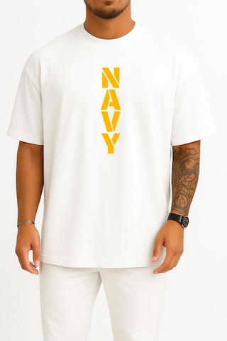 Bahriyeli Collection Oversize Vert Navy Göğüs Ve Sırt Baskılı Unisex T-shirt Beyaz