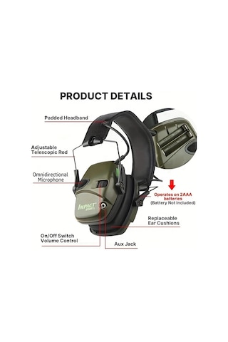 Xuweiwei Elektronik Kulaklık Yeşil Katlanabilir Aktif Gürültü Azaltma İşitme Koruma Spor Ve Kış İçin