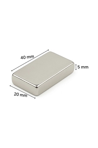 40 20 5 Mm N35 Neodyum Mıknatıs - Nikel Kaplama, Köşeli 10 Lu Paket