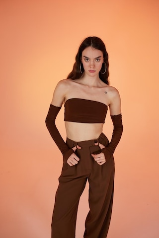 Holly Lolly Straplez Model Kol Detaylı Noir Bluz Kahverengi Kahve