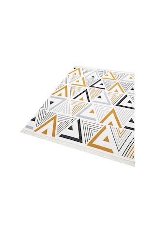 Yellow Grey Yıkanabilir Çift Taraflı Modern Desenli Dokuma Kilim