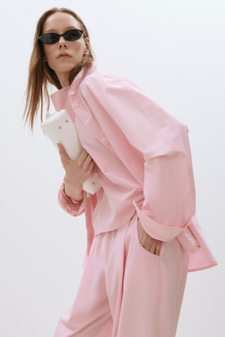 Suud Collection Pembe Klara Yıkamalı Poplin Gömlek