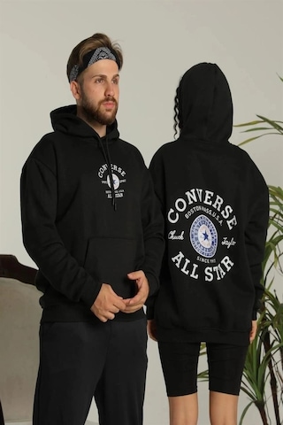 Mbb E-ticaret Erkek Sırt Baskılı Oversize 3 İplik Kapüşonlu Hoodie Sweatshirt - Siyah