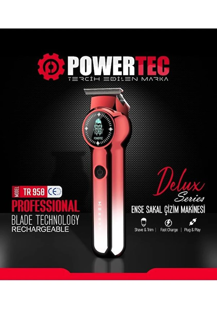 Powertec Tr-958 Dijital Gösterge - Turbo Saç Sakal Ense Çizim Traş Makinesi 120 Dak