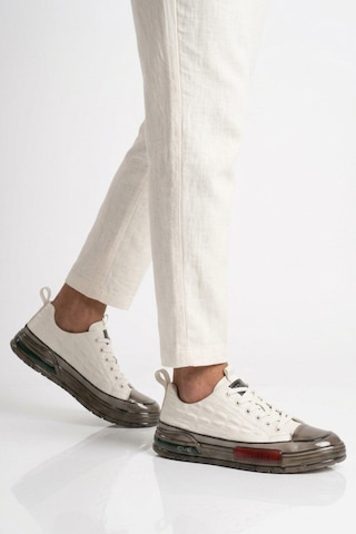 Voyager Beyaz Hakiki Deri Kroko Desenli Kalın Taban Erkek Casual Ayakkabı Sneaker E058 M