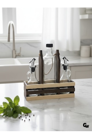 Ahşap Doğal 3lü 2+1 Set Yağdanlık Ve Sosluk Takımı Set Ceviz 1 Set Ceviz