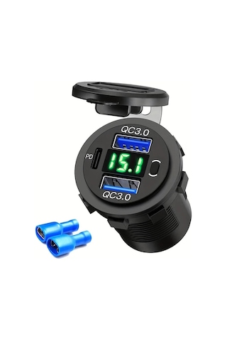 Honeybeeshop Yeşil Işık Telsiz Üç Arayüzlü Usb Type-c Qc3.0 Pd3.0 Led Ekranlı 12v 24v Araç Şarj Cihazı