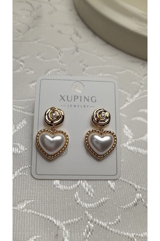 Uzel Xuping Küpe Çelik Inci Kalpli Küpe, Incili Çelik Küpe