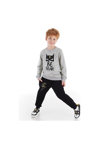 Denokids Cesur Erkek Çocuk Eşofman Takımı - Gri - Siyah
