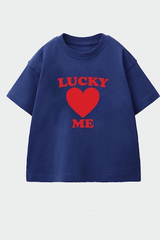 Monila Kız Çocuk Pamuklu Bisiklet Yaka Kalp Baskılı T-shirt Lacivert