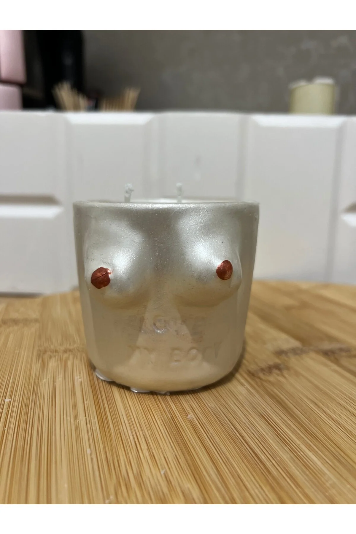 Tarçın Kokulu Gizli Mesajlı Memeli Bardak Mum Dekoratif Mum Beyaz