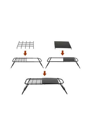 Halın Geri Çekilebilir Izgara Masa Taşınabilir Mini Soba Raf Braketi Katlanır Kamp Masası Siyah