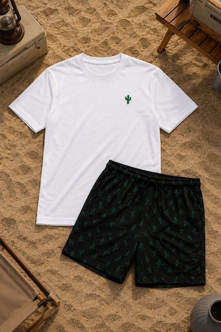 Nisanca Sportif Pamuk Şortlu Erkek Pijama Takımı Yesil