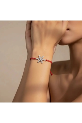 G&a Jewels - Kar Tanesi - 925 Ayar Gümüş 0.01ct Pırlanta Taşlı Kırmızı İpli Bileklik Gümüş - Kırmızı