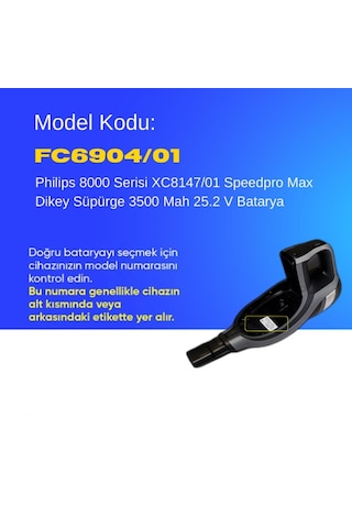 Philips 8000 Serisi Xc8147/01 Speedpro Max Dikey Süpürge 3500 Mah 25.2 V Batarya Uyumlu Uzun Ömürlü, Maksimum Performans Pil
