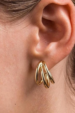 Oqqo Üç Sıra Halka Çelik Küpe Altın