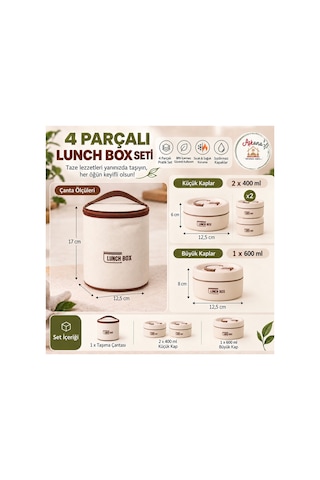 Paslanmaz Çelik Taşınabilir Lunch Box Vakumlu Yemek Kabı Seti, Çatal-kaşık Bölmeli Isı Yalıtımlı Taşıma Çantalı Sefertası Seti Bej